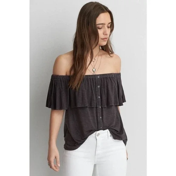 American Eagle Blouse | Womens Off the Shoulder Soft Knit Blouse - Picture 6 of 6
